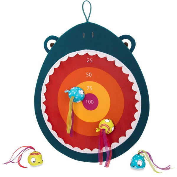 B. toys – Hungry Toss Shark Toys - Kids Dart Board – 1 Fabric Board & 4 Soft Darts for Kids 3+ (5-Pcs)