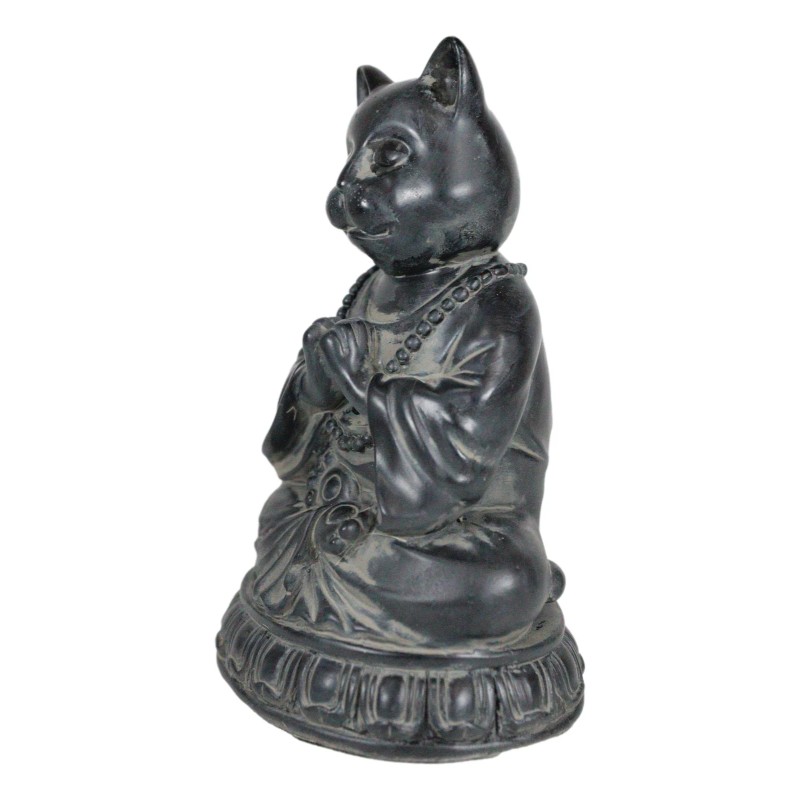 Ancient Meditating Cat on Lotus Levitating Buddha Figurine Zen Statue