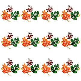 YAHPERN 12 Pieces Fall Napkin Rings, Thanksgiving Napkin Rings for Table Decor Harvest Pumpkin Maple Leaf Napkin Holders for Fall Banquet Dinner Table Settings Decoration (Maple Leaf 2)