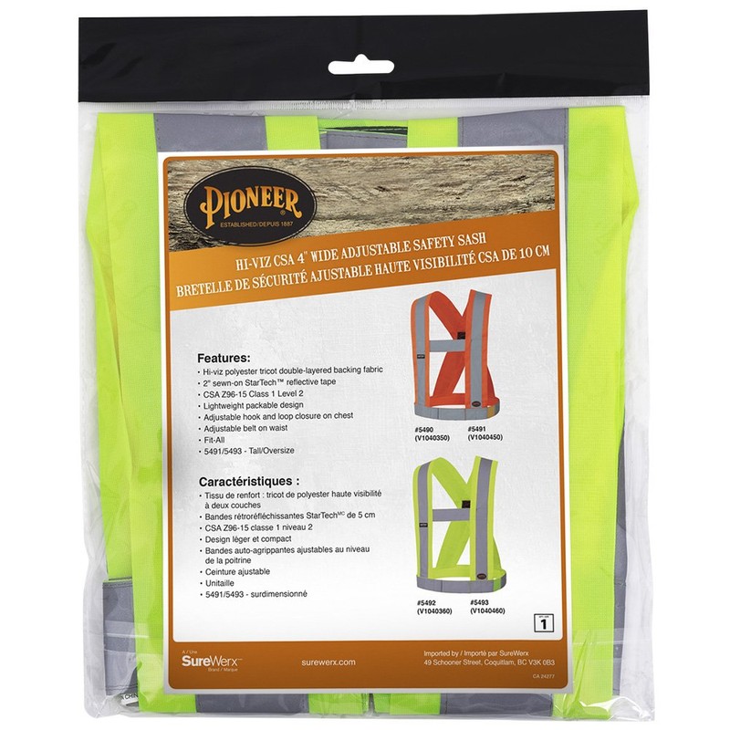 Pioneer 4-Inch Wide Adjustable Lightweight High Visibility Safety Sash, Reflective