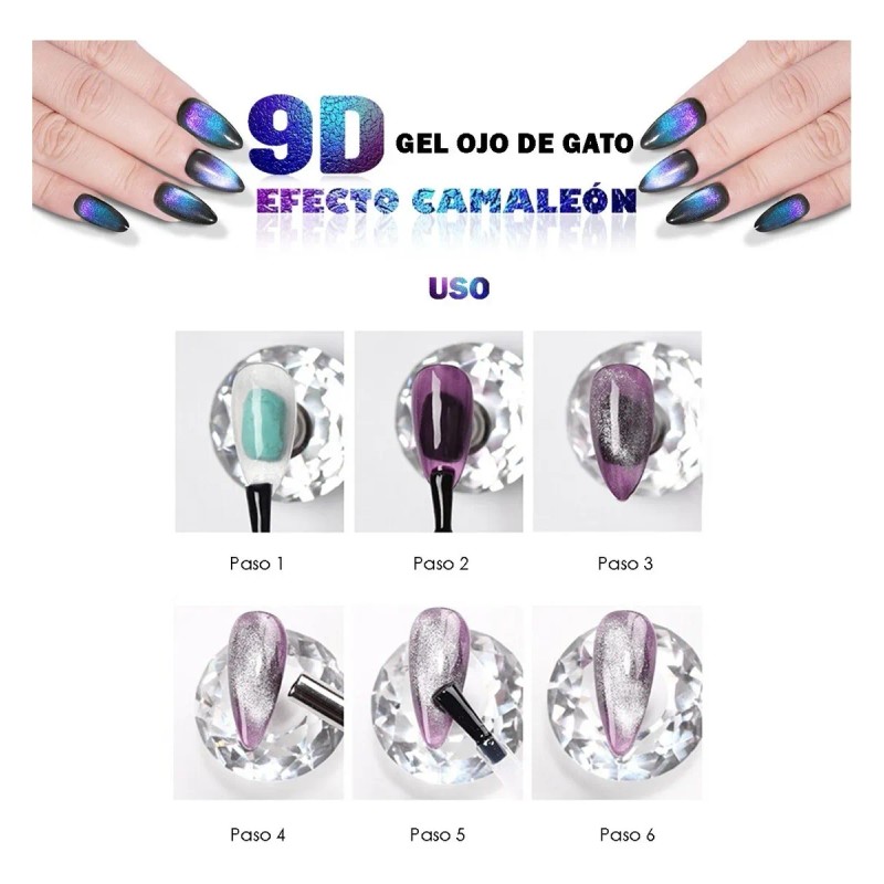 Gama De Gel Semipermanente Efecto Ojo De Gato Camaleon 6pzas