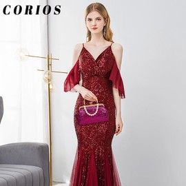 CORIOS 1920s Vintage Evening Clutch Bag Sparkly Sequin Handbag for Women Bridal Wedding Purse Elegant Beaded Pearl Shoulder Bag Glitter Crossbody Bag for Cocktail Banquet Prom Party Rose Red