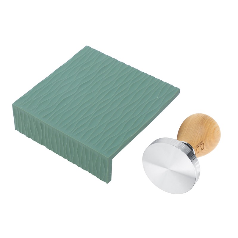 Coffee Tamper Set 58mm Beech Handle Coffee Hammer Embossed Tamping