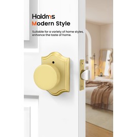 Haidms Gold Door Knobs Interior, Heavy Duty Brushed Gold Door Knobs with Lock, Interior Door Knob for Bedroom and Bathroom, Zinc Alloy Brass Privacy Doorknob 1 Pack