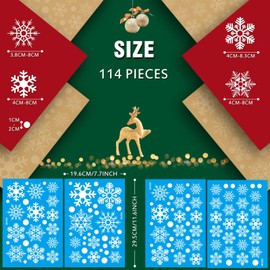 113 PCS Snowflake Window Clings, GeeRic Winter Decorations 4 Sheets Christmas Window Cling Stickers Snowflake Stickers Removable for Christmas Home Shop Party Window