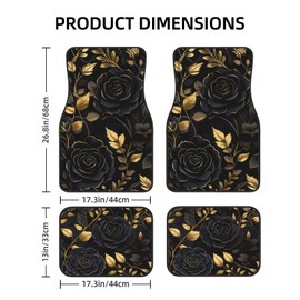 Artistic Fabric Car Floor Mats-Non-Slip Rubber Backing,Golden Flower Floral,Front & Rear Set-Water Absorbing, Durable Automotive Floor Mat Rug Liners with Stylish Patterns