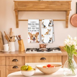 ArtisaEura Corgi Dog Kitchen Towels Set of 2, Corgi Gifts for Lovers Women Men Dish Tea Towels for Kitchen Decor, Dog Mom Lovers Owners Gifts Hand Towels, 16x24 Inches
