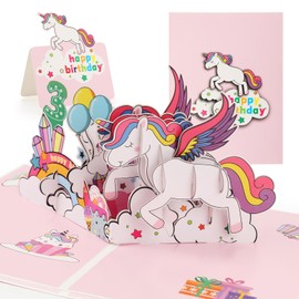 Birthday card for 3 year old girl, 3D Unicorn Pop-Up Birthday Card for Granddaughter, Daughter, Niece, Girls with Envelope & Notecard