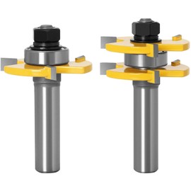 Powswopx 1/4 Inch Shank Adjustable Tongue & Groove Router Bit Set 1-1/4" Stock Woodworking Cutting Milling Tools for Doors, Drawers, Shelves & More