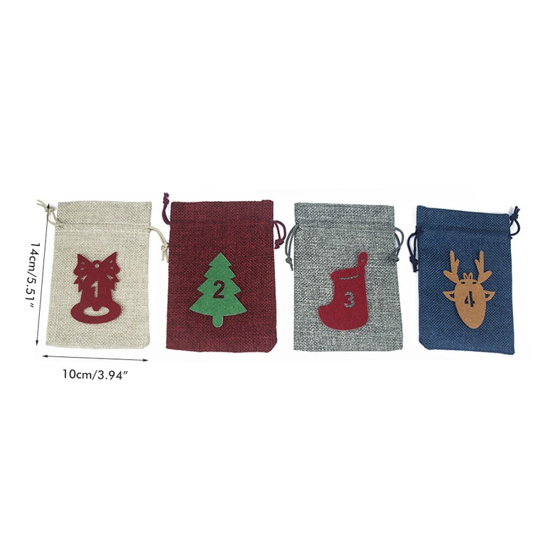 24 Pcs Christmas Advent Calendar Bag Countdown Felt Gift Bag
