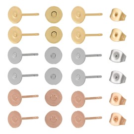 Craftdady 60Pcs 5mm Stainless Steel Earring Post and Backs Gold Silver Flat Pad Earring Blanks Studs Making Kit with Butterfly Backs for Women Crafts DIY Jewelry Making Supplies