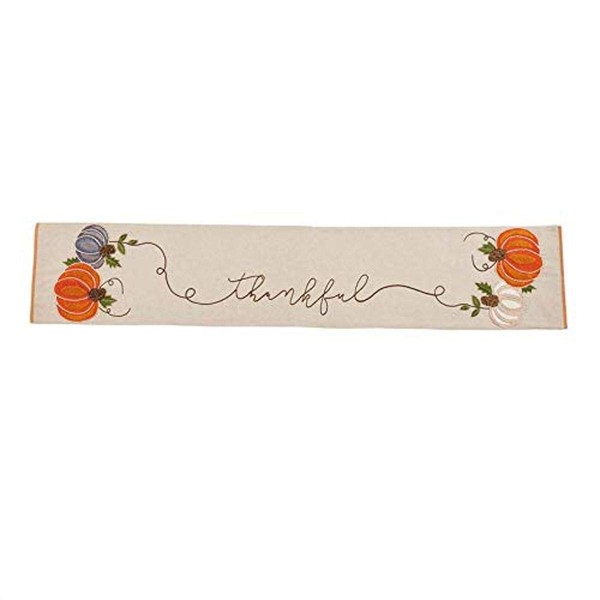 Mud Pie Embroidered Pumpkin Runner, Beige