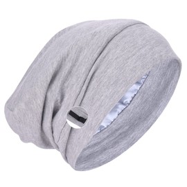 WLLHYF Silk Bonnet Sleep Cap Soft Hair Wrap Cover Satin Lined Beanie Adjustable Turban hat Nurse Cap Bonnet for Medium Curly Frizzy Hair Chemotherapy hat for Women and Men Light Grey