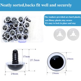 BESTCYC 30Pcs 24mm Large Transparent Color Plastic Safety Eyes Craft Eyes with Washers for Plush Animal, Doll, Puppet
