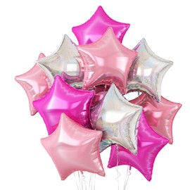 Pink Silver Star Balloons,10Pcs Rose Star Shaped Foil Balloons,18Inch Hot Pink Silver Laser Helium Mylar Balloons for Brithday,Anniversary,Engagement,Wedding Party Decorations