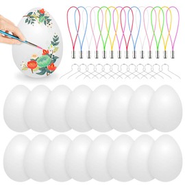 Easter Eggs 24 Pieces, White, 6 cm, Decorative Plastic Eggs For Crafts, Decoration, Easter, With Hanger For Crafts, Painting, Hanging