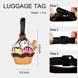 ANINIUCN Luggage Tag Cute Funny Silicone ID Luggage Tags for Suitcases Bag Travel Accessories Perfect for Teens Adults (Ice Cream C)