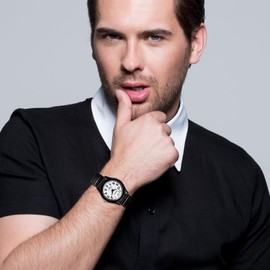 JewelryWe Men Elastic Band Watch: Analog Quartz Black Stretchable Strap Watches Easy Reader Wristwatch for Father's Day