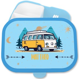 Lunch Box Children's Campus for Mepal - Camping - School Child Gift Camper Bus with Name Lunch Box First Day of School Gifts Retrobus First Day of School I Camping Bus Lunch Box Vintage Car Van Motif