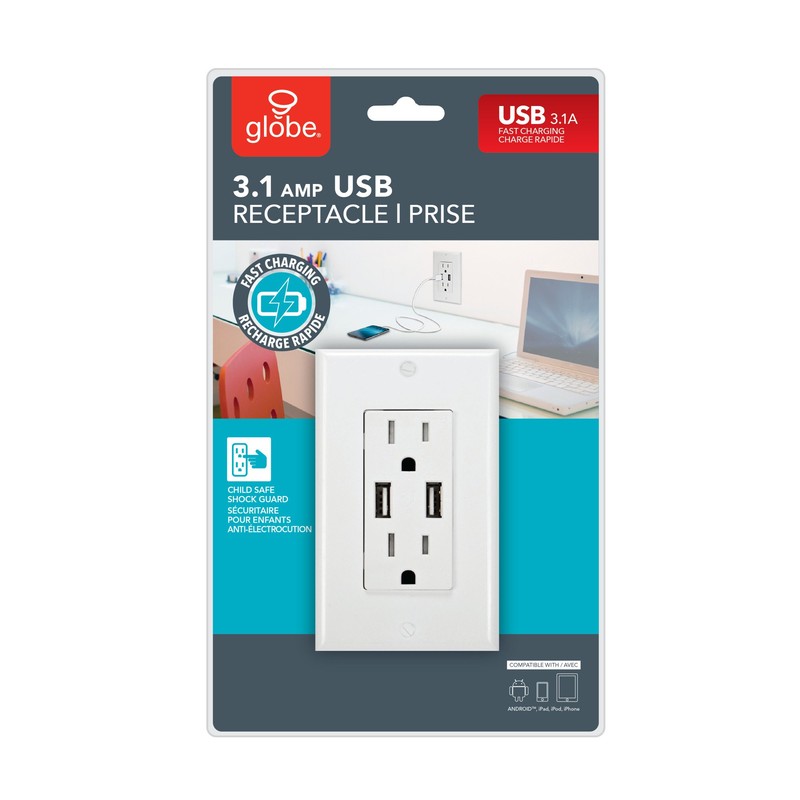 Globe Electric 78147 2-Outlet Child Safe Shock Guard Receptacle, 2