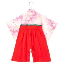 Aenak Hakama Romper, Full Then, Girls' Hakama, Floral Pattern, Hinamatsuri, Beginning Eating, Kimono, Children's Clothing (Red, 60) [795001]