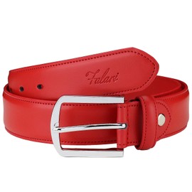 Falari Men Genuine Leather Casual Dress Belt With Single Prong Buckle 9028-RED-34