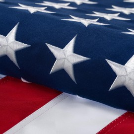 Cotton American Flag 6x10 Ft for Outside, TearProof Heavy Duty Fabric, Embroidered Stars, Sewn Stripes, Brass Grommets US USA Best Indoor Outdoor Flags