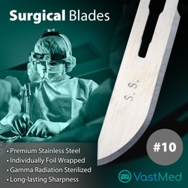 100PCs Dental Grade #10 Stainless Steel Sterile Surgical Blades by VASTMED | Individually Wrapped High Stainless Steel Dermablade Surgical Blade