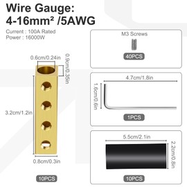 Linkstyle 10PCS 5 AWG Wire Connector Nut Kit, 100A 5 6 8 10 Gauge Square Splicing Quick Wiring Connection Brass Terminal, Screw-Fixed Type Heat Shrink Butt Connectors