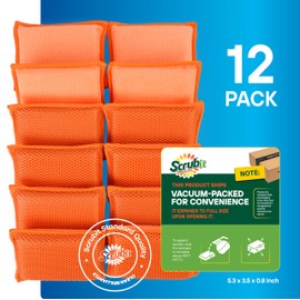 SCRUBIT Reusable Sponges for Dishes - 12 Pack Microfiber Sponges Kitchen Dish Scrubber, Machine Washable & Non-Scratch Scrubbers (Orange)