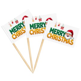 100PCS Christmas Cocktail Sticks Christmas Food Flags Toothpicks Flags Cupcake Toppers,Handmade Wooden Cocktail Skewers with Christmas Ornament for Birthday Wedding Christmas Party Decoration Supplies