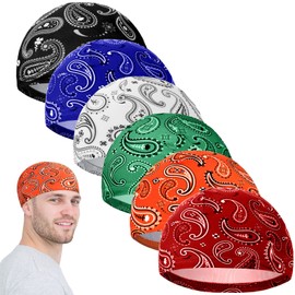 Haysandy 6 Pcs Cooling Skull Cap Motorcycle Helmet Liner Men Women Sweat Wicking Beanie Bicycle Running Cap Head Wrap(Stylish Style) Multicoloured