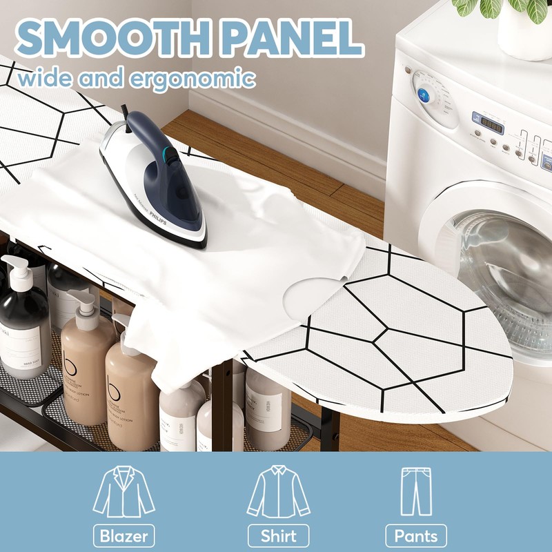 GILLAS Ironing Board with 2 Tier Storage Basket, Movable Ironing