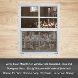 Yuzzy 18" x 27" Shed Windows with Tempered Glass and Fiberglass Screen, 2 Pack Small Sliding Windows for Shed, Chicken Coop, Playhouse, Household, Garage, Barns (White)