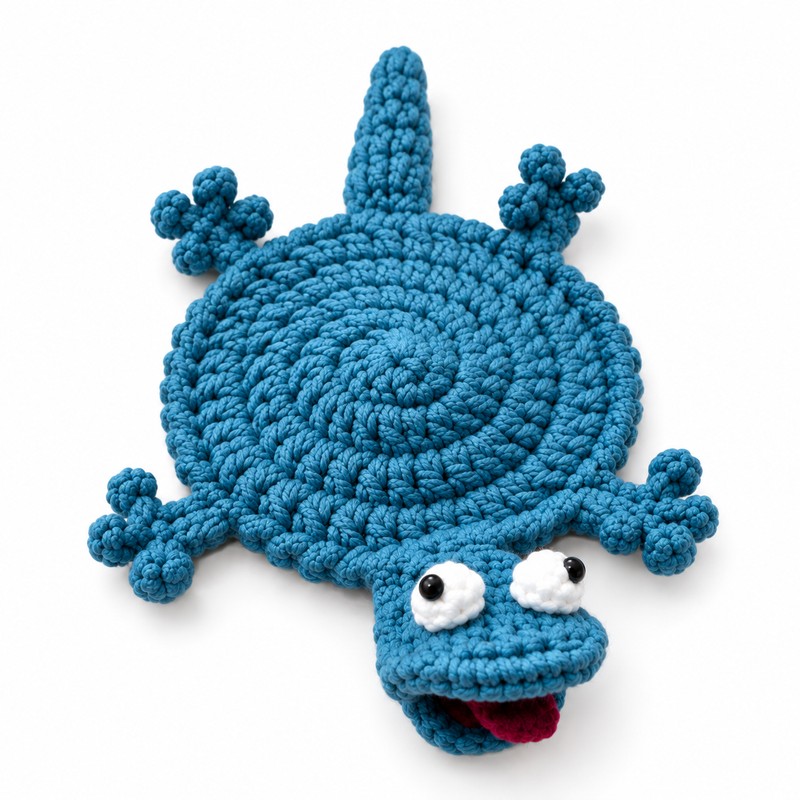 Blue Lizard Crochet Cup Coaster for Coffee & Tea –
