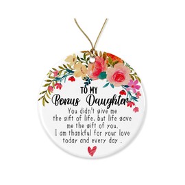OystersPearl to My Bonus Daughter Christmas Ornaments - Xmas Keepsake Gifts for Daughter - Ornament for Daughter - Ornament Ceramics Printed on Both Sides