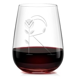 Alterf Unique Monogrammed Stemless Wine Glasses Tumbler - 16 Oz Initial Engraved Crystal Wine Glasses - Lead-Free, Hand-Blown, Customized Wine Gifts for Moms, Sisters, Wives, Teachers - Letter R