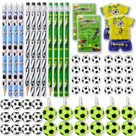 LXBCTOP 64 Piece Football Pencil Set, 12 Children's Football Pencils, 12 Football Erasers, 12 Football Reflectors Pendants, 4 Pinball Game Football, 24 Football Stickers for Children's Birthday