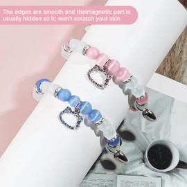 AzureRay Set of 2 Matching Bracelets for Couples and Best Friends, Spider Kitty Design, Ideal as a Long Distance Relationship Bracelet, Matching Magnetic Bracelets, One size, Alloy Steel, No Gemstone