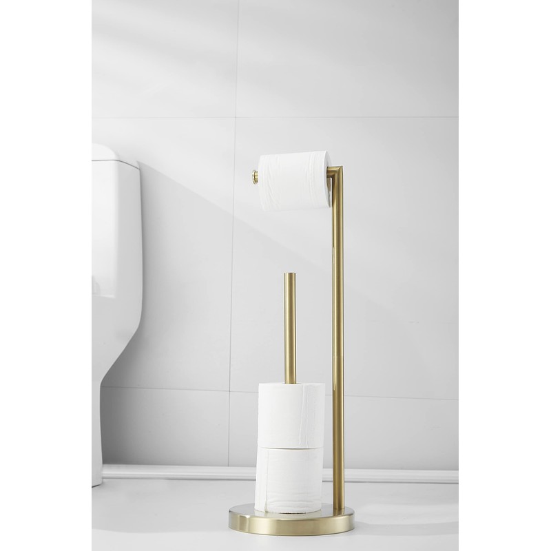 Free Standing Toilet Paper Roll Holder Stand with Reserve, Gold