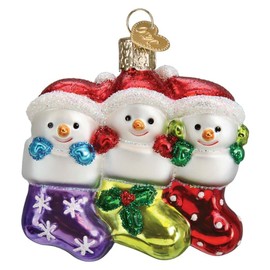 Old World Christmas Snow Family of 3 Glass Blown Ornament for Christmas Tree