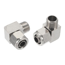 INFINAUTO Push to Connect Air Fittings 8mm / 5/16" 90 Degree Elbow Air Line Quick Joint Nickel Plated Copper 9.7mm / 1/8"BSPT 2 Pcs Silver Tone