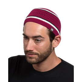 Skull Caps for Men & Women in Solid and Striped Designs | Cotton Helmet Liner Sports Beanie Kufi (Red w/White and Black Stripes)