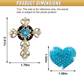 2PCS Bling Cross & Heart Car Dashboard Air Vent Trim Clip, Sparkly Rhinestone Car Air Vent Clips, Diamond Auto Diffuser Charm Clip, Auto Interior Decoration Accessory for Women Girls (Blue)