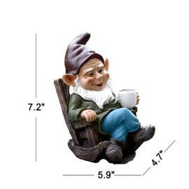 OwMell Drinking Coffee Garden Gnome Statue Decoration 7.3" Figurine Ornament for Indoor Outdoor Home Patio Yard Lawn