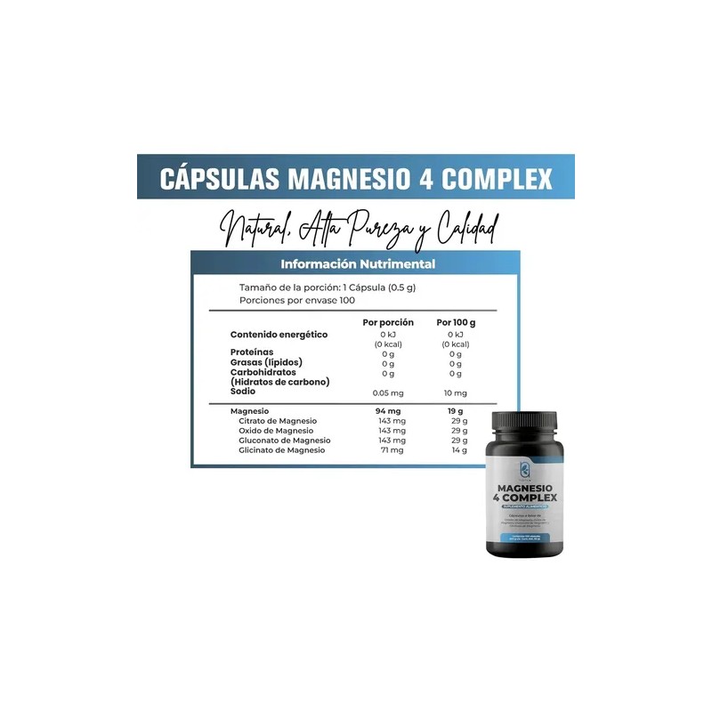 Magnesio Complex Naíma Suplemento Alta Absorción Citrato Glicinato Óxido Gluconato