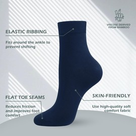 SERISIMPLE Women Thin Viscose Bamboo Socks Crew Lightweight Above Ankle Casual Dress Sock For Ladies Bootie Trouser 5 Pairs (Large, Navy blue)