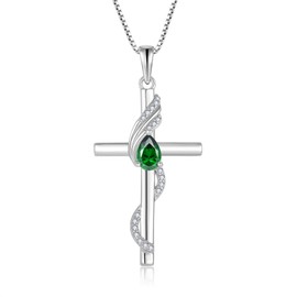 RGEMCY Cross Necklace for Women 925 Sterling Silver Cubic Zirconia Cross Necklaces Birthstone Christian Religious Faith Necklace Jewelry, Sterling Silver, Cubic Zirconia