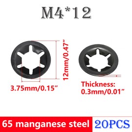 Qrity 20 Pcs Retaining Rings Washers 4mm Inner Diameter 12mm Outside Diameter Lock Washers Washer Clamping Washer