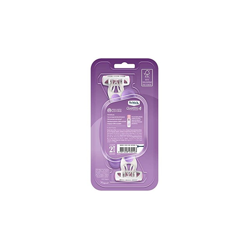 Schick Quattro Rastrillos para Mujer Piel Delicada 2 pz